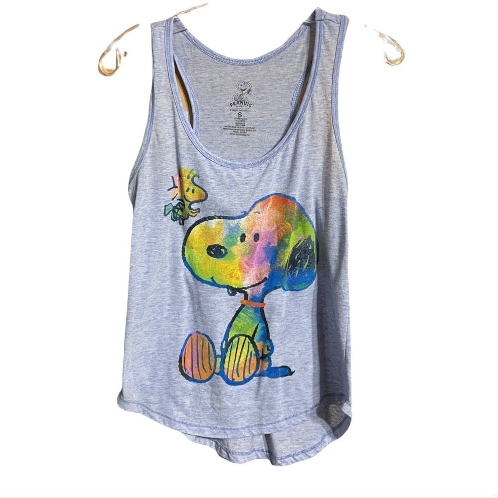 Peanuts Snoopy & Woodstock Blue Marled Watercolor Tank Top Sz S